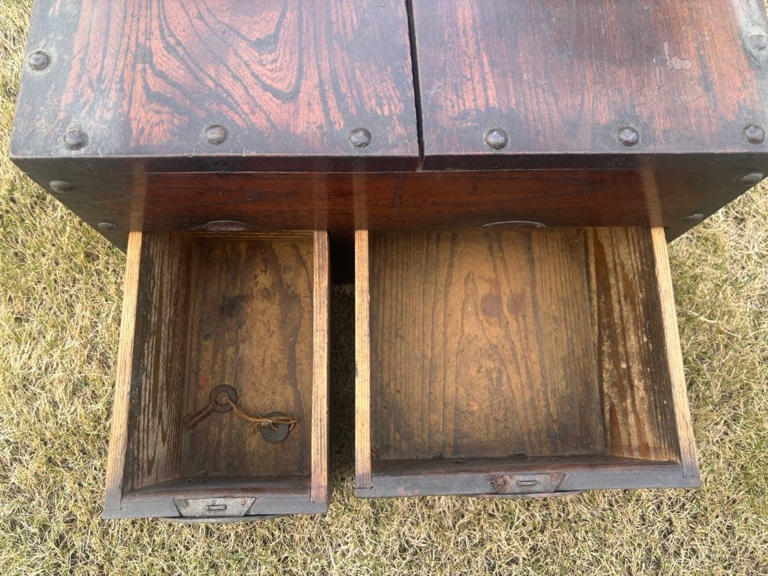 昭和レトロ 木製金銭箱 帳場箱 古道具 アンティーク 小箪笥 鍵付き