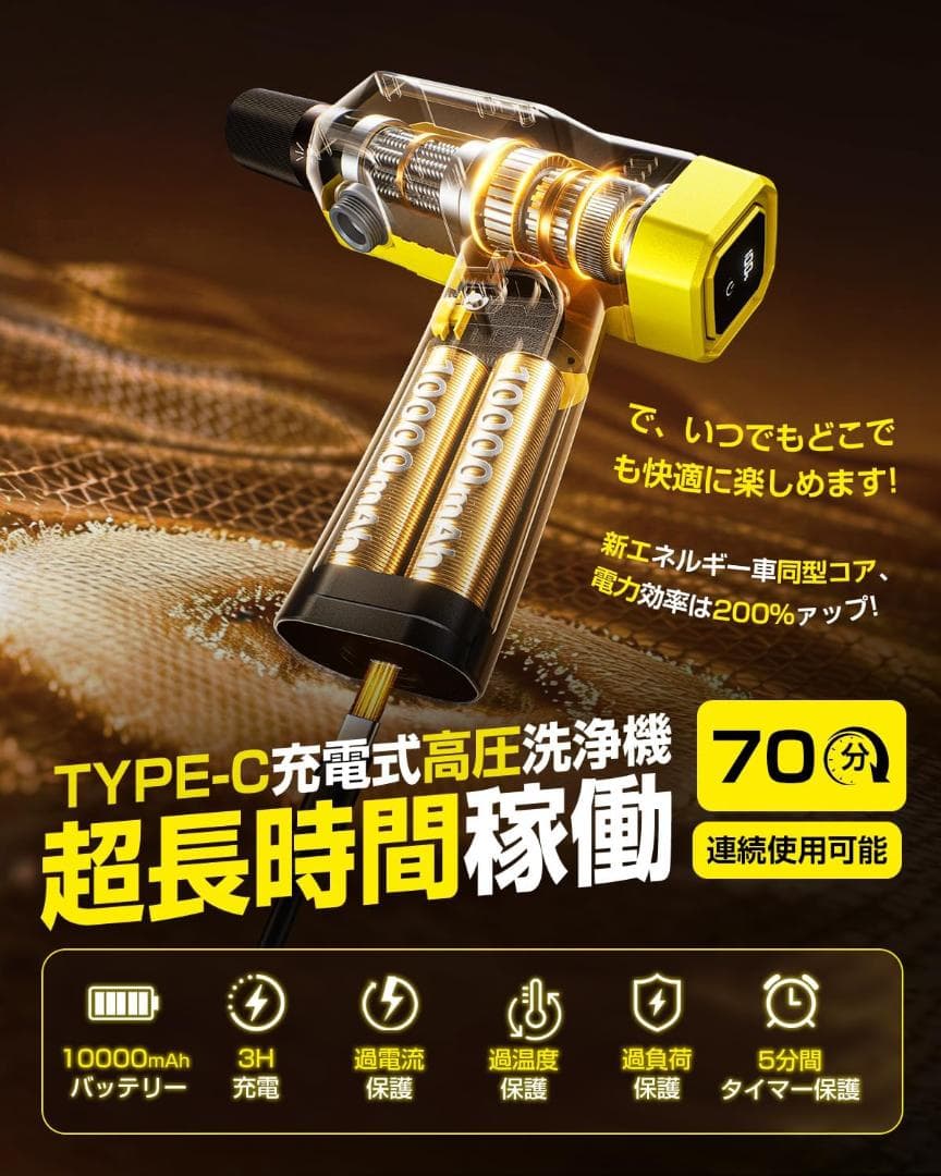 高圧洗浄機 コードレス 850W自吸式 高圧洗浄機 家庭用3段階 6in1ノズル