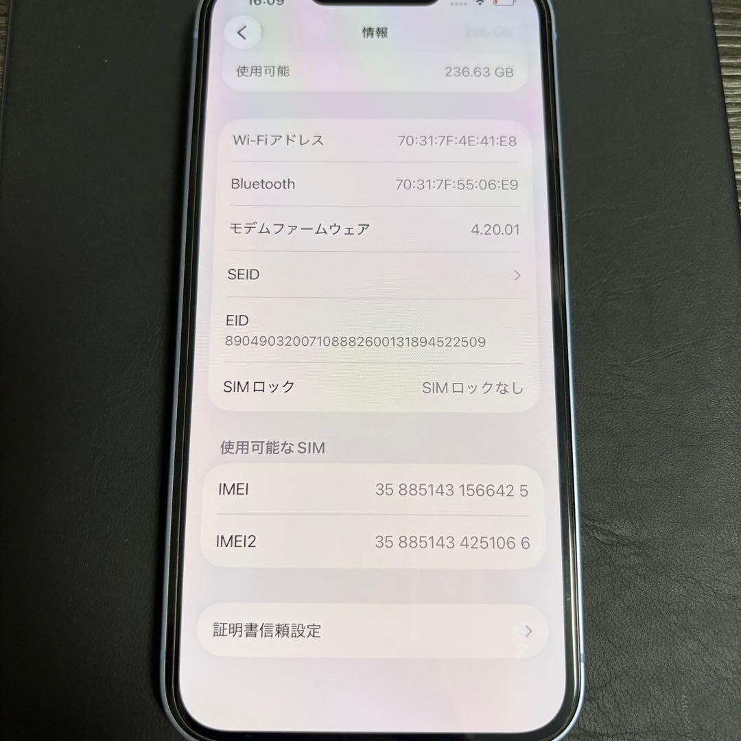 【美品】 Apple iPhone 14 本体 ブルー 256GB