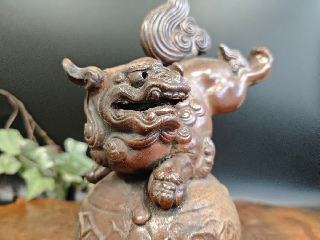A164備前焼 玉乗り獅子 置物 縁起物 狛犬 伝統工芸 飾り物