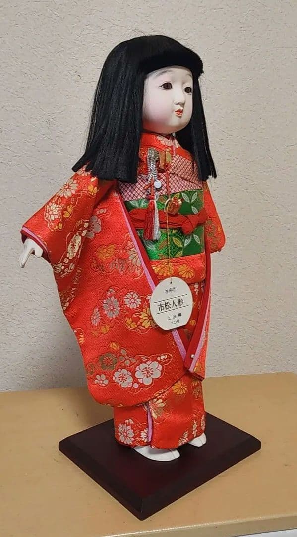 市松人形 紫峰作 約45cm 上金欄 下ぶくれ 正絹着物 女の子 昭和レトロ