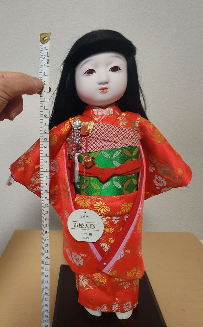 市松人形 紫峰作 約45cm 上金欄 下ぶくれ 正絹着物 女の子 昭和レトロ