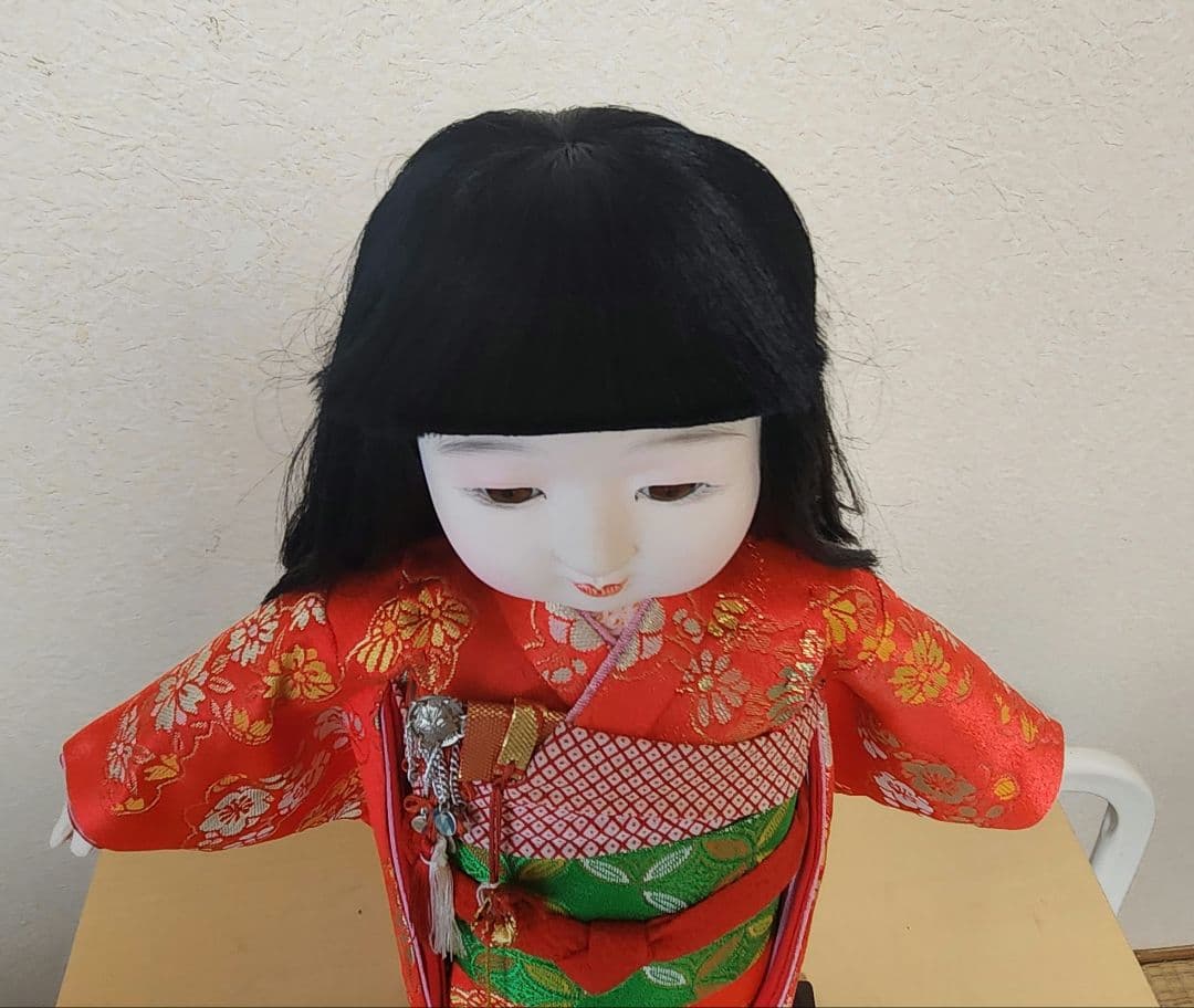 市松人形 紫峰作 約45cm 上金欄 下ぶくれ 正絹着物 女の子 昭和レトロ