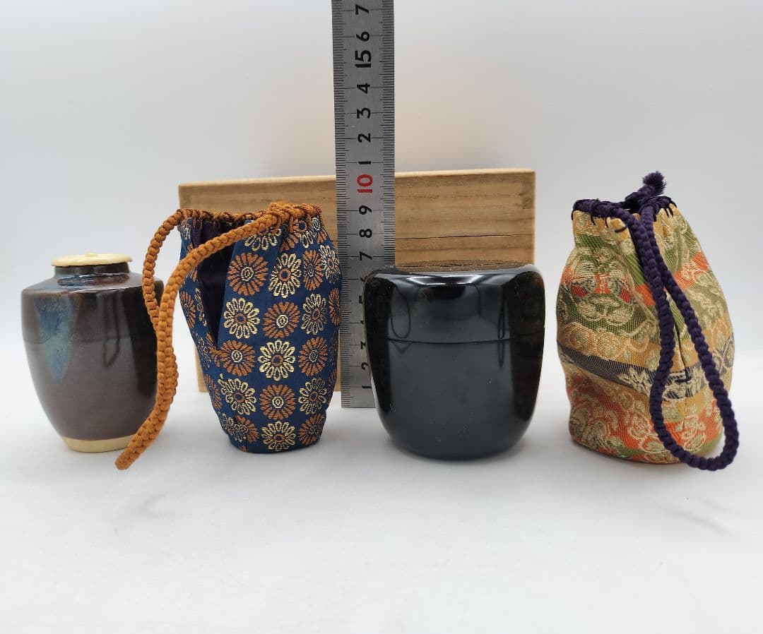c940 茶通箱セット(棗・茶入・仕覆) 紙箱　茶道具 古物