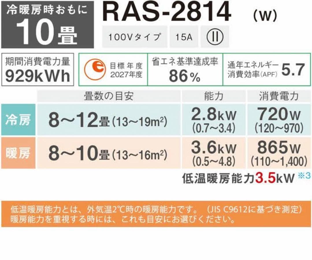 TOSHIBA エアコン RAS-2814R 本体　　2025年式　美品