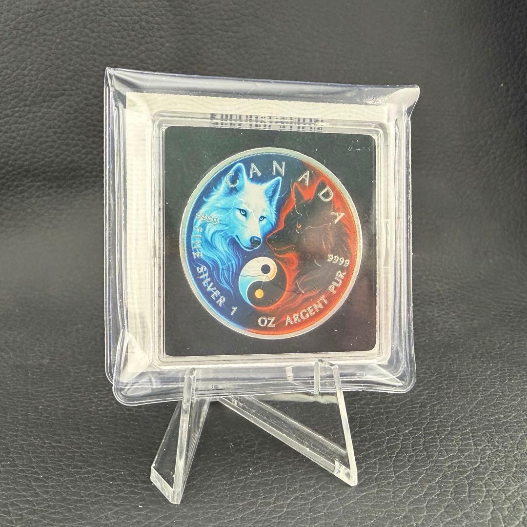 メイプルリーフ 銀貨 カラー 狼(陰と陽) 1オンス 1oz ウルフ 陰陽