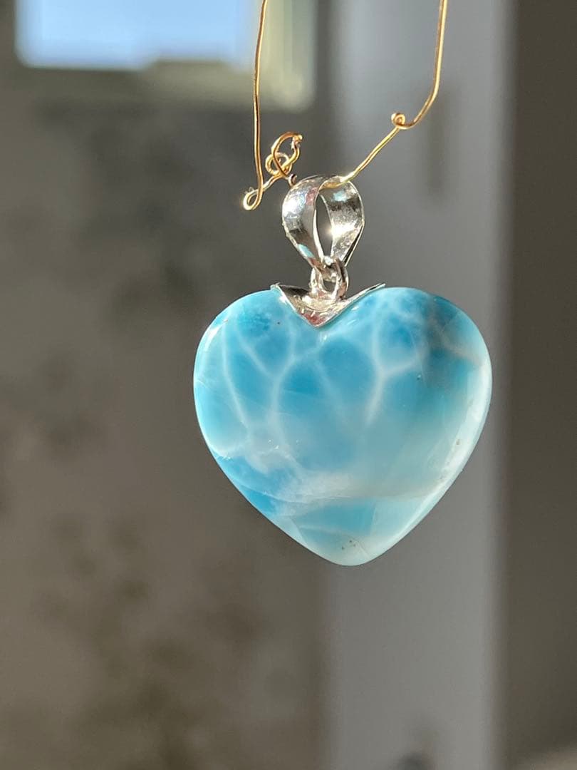 天然石☆高品質！ラリマーハート型ペンダントトップ☆両面模様が美しい!