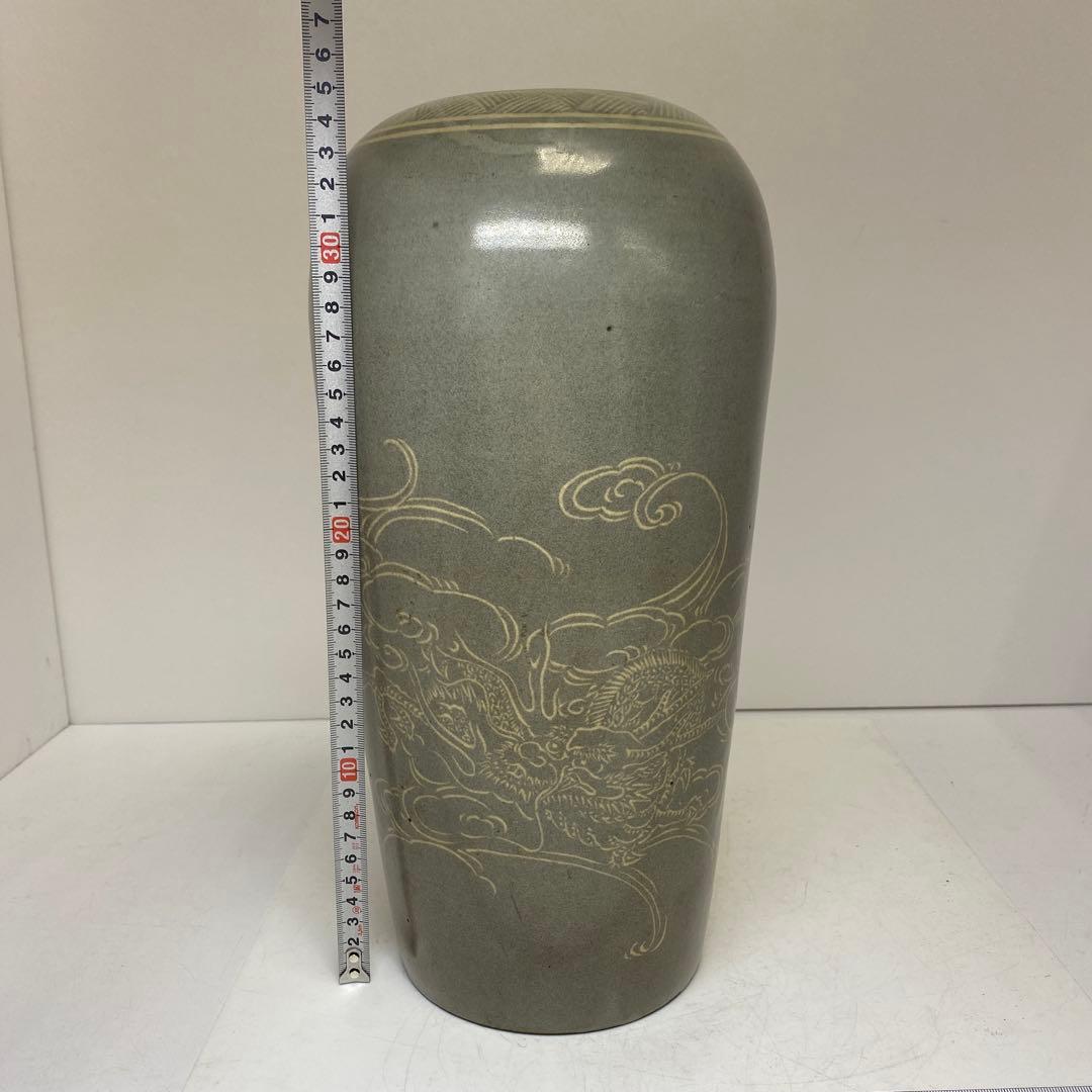 水平焼 朱泥 青磁 白泥花器 h35cm 東キ8-0303② タサオオ