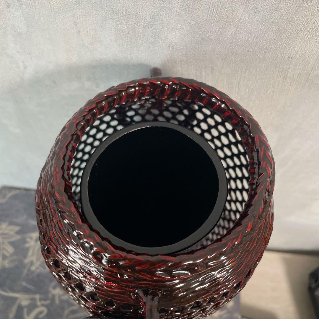 らんたい漆器花器籃胎漆器 茶櫃 漆塗り 漆芸 竹工芸 竹編み細工