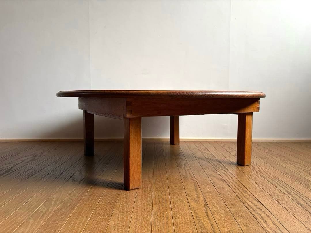 楢無垢材 丸ちゃぶ台 折りたたみ式 工房製作 ローテーブル 古道具 和家具