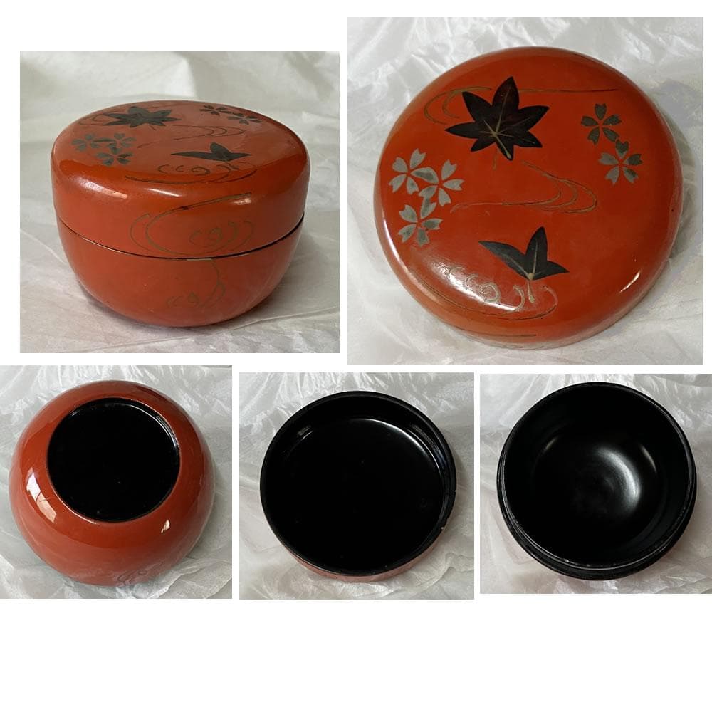 F1449 茶箱 利休茶箱 野点 抹茶碗 赤膚山 振出 巾筒 棗 雲錦図 茶道具