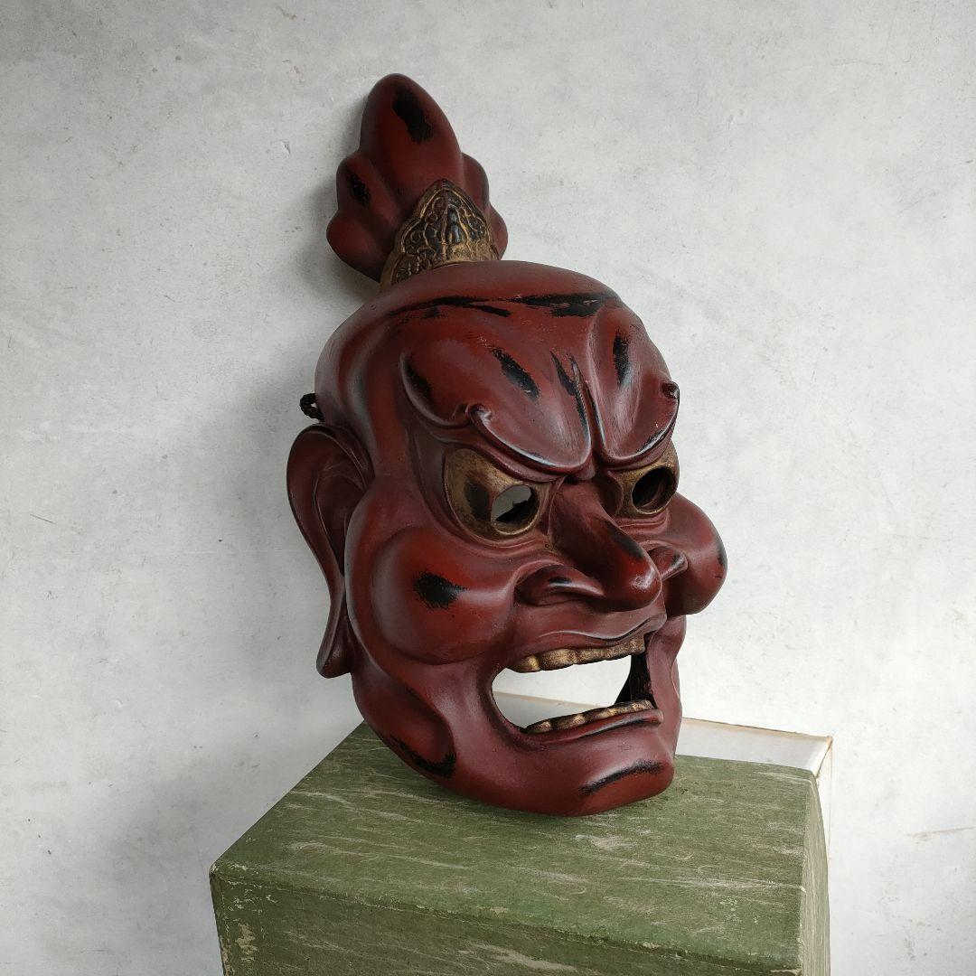 仁王 お面 法隆寺 虎谷満 元箱付 高さ35.5cm 神楽 金剛力士 工芸品 栞