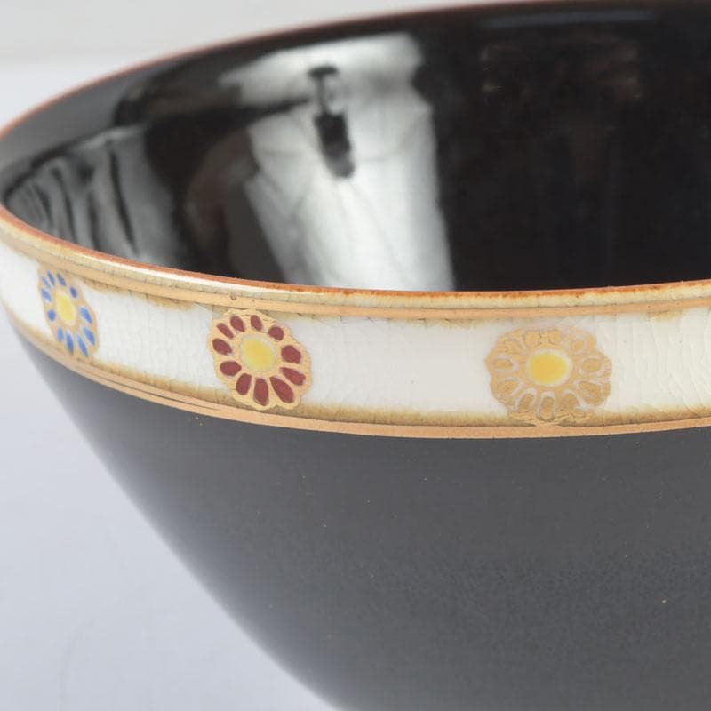 茶道具　粟田焼　岡田佳山作　天目釉　菊花文　数茶碗　十客　共箱　V　9923A