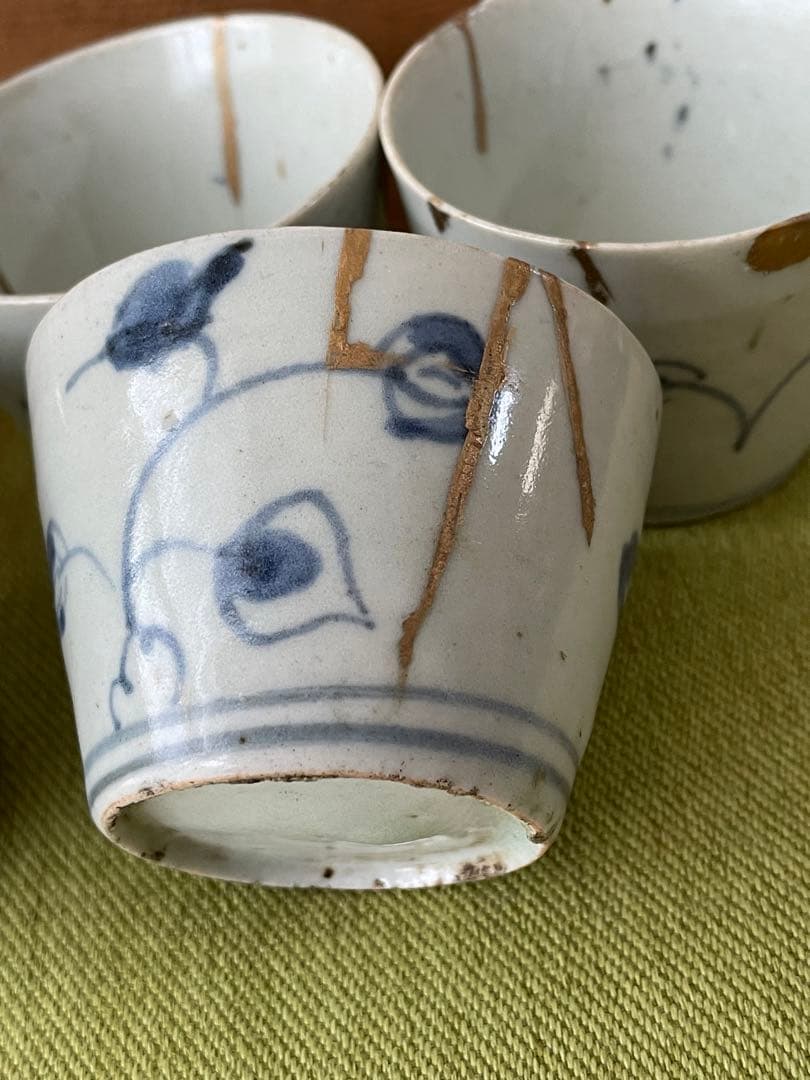 古伊万里　染付猪口5客 共箱 骨董