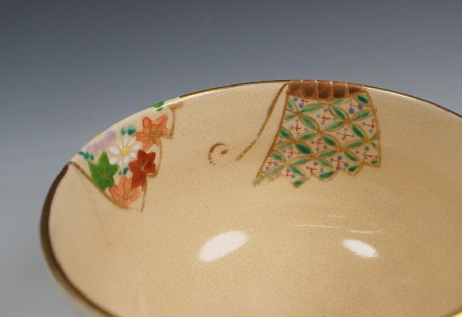 森里陶楽 高台寺窯 仁清写扇面茶碗 共箱 茶道具