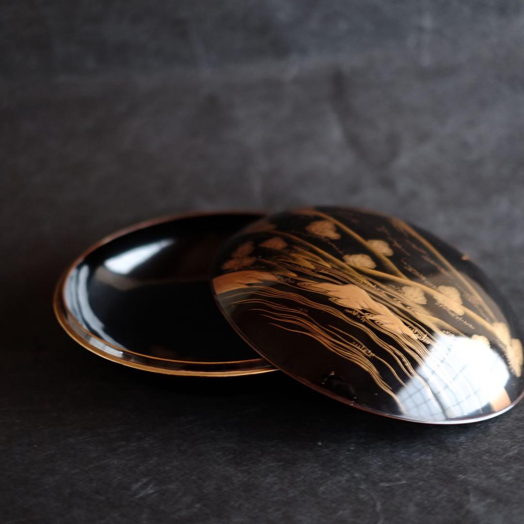 明治期　極上本金研ぎ出し蒔絵 蓋付菓子器