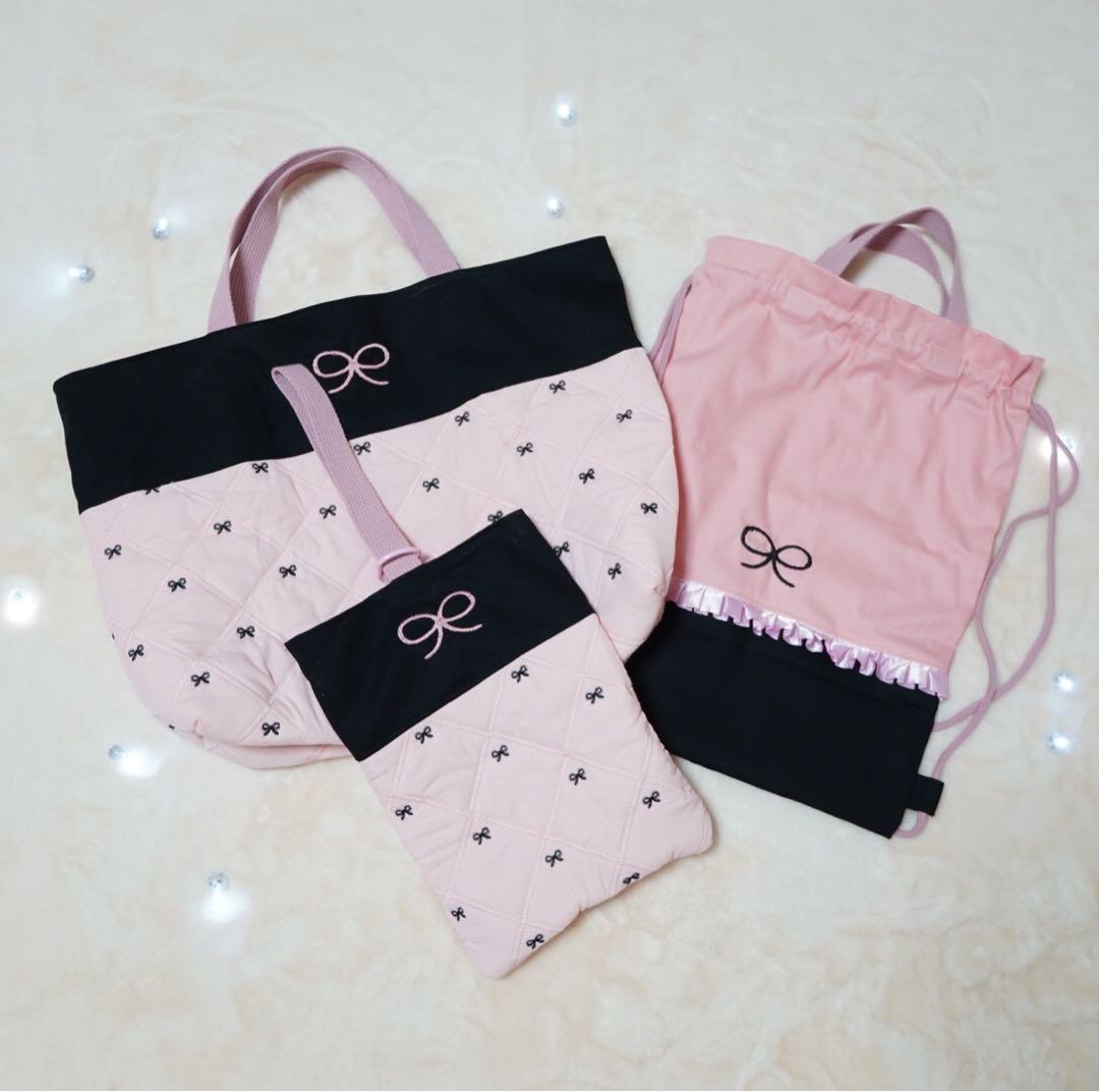 【入園入学3点セット 】リボン刺繍 キルティング ピンク｜名入れ可