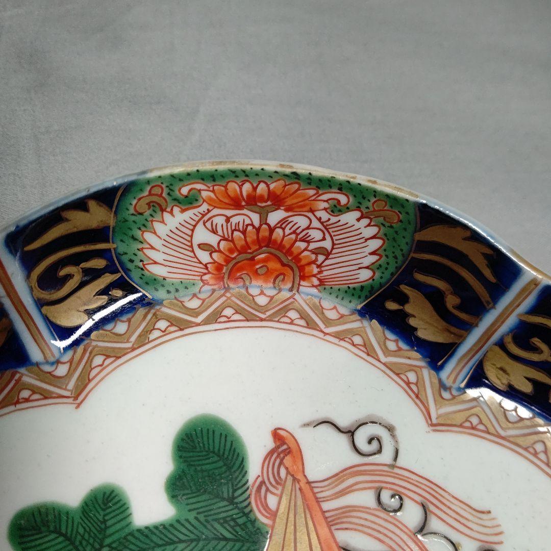 古伊万里 金蘭手 松扇文 膾皿 二客 17×14cm