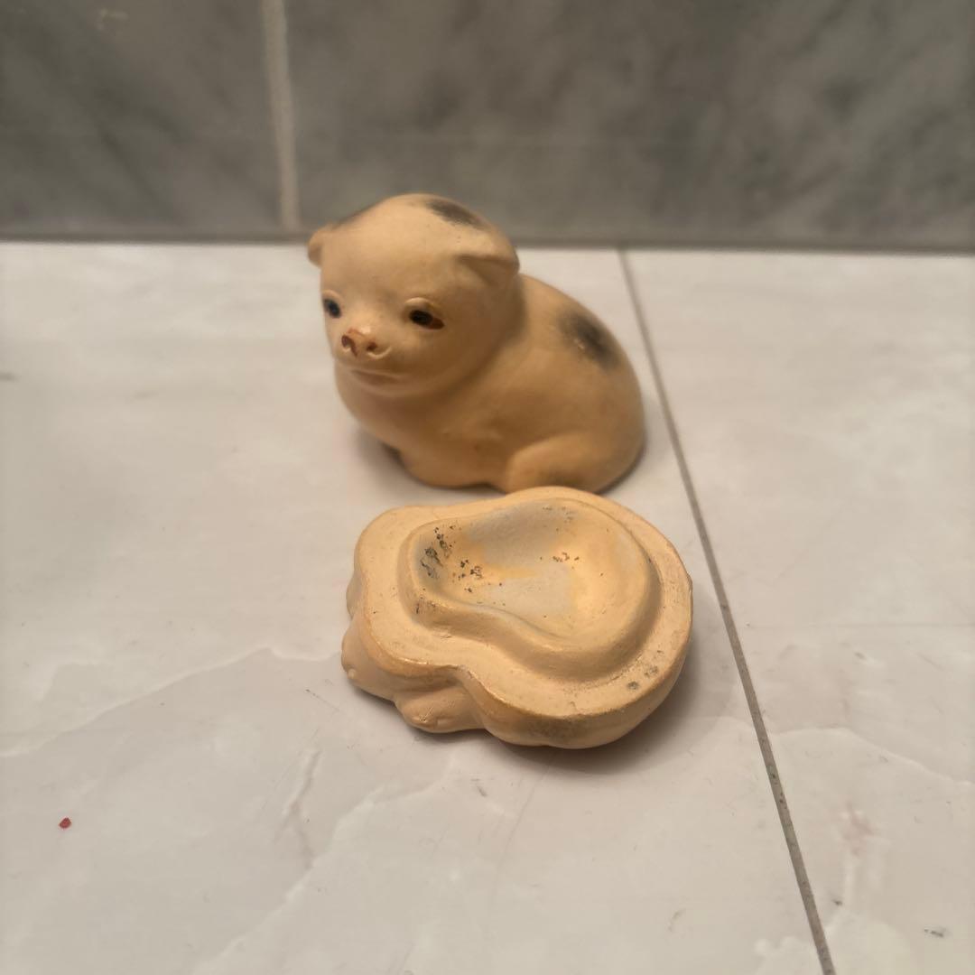 加藤雅耕タレ目の瞳が可愛い京焼きの犬陶器オブジェ香合（こうごう） 古道具 茶道具