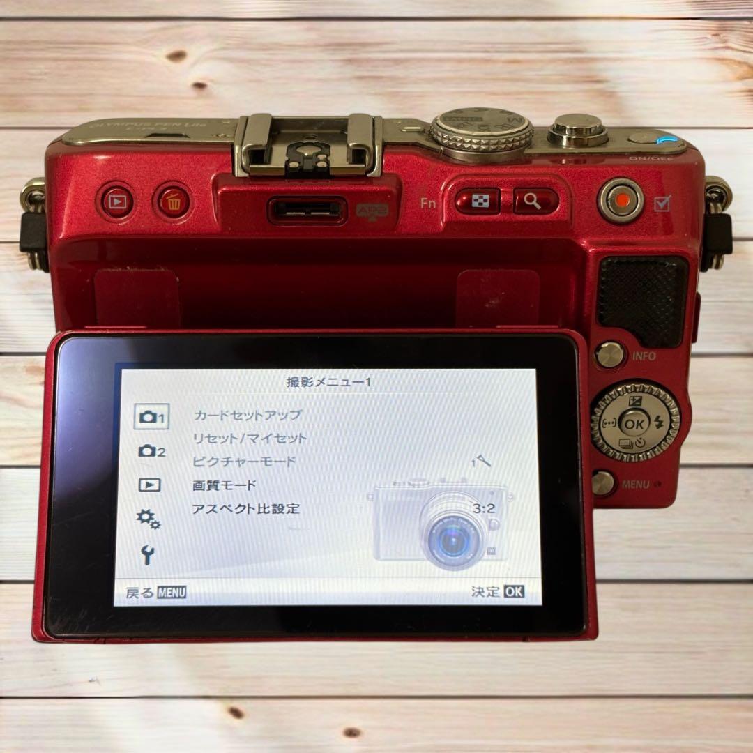 オリンパス PEN E-PL3 デジタルカメラ コンデジ 一眼 レッド