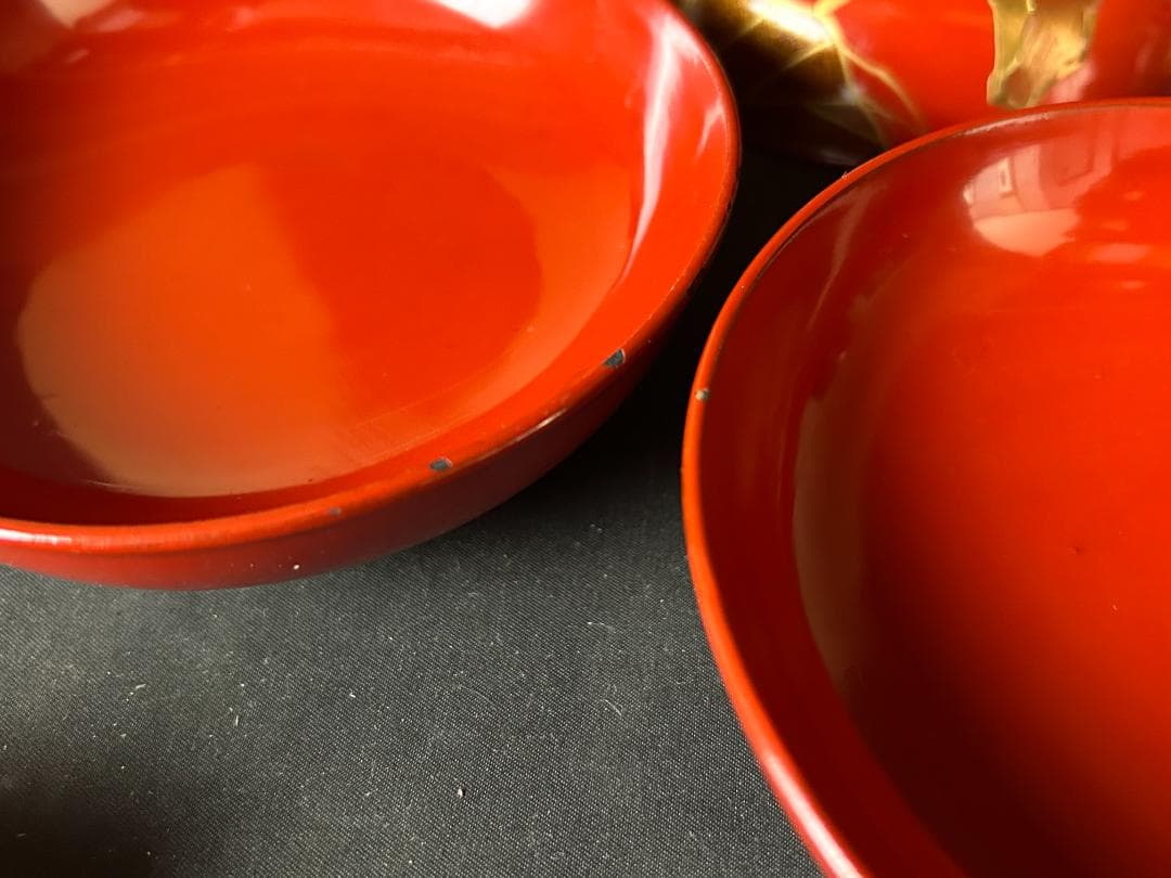 時代 輪島塗 金蒔絵 蓮図 朱塗 菓子椀 5客 茶懐石道具 73