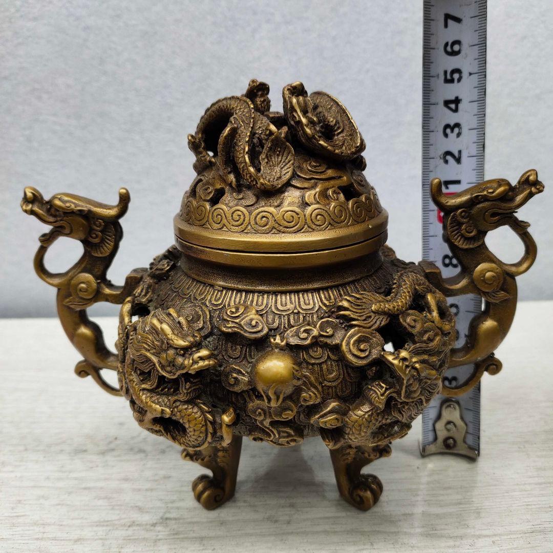 三足龍神香炉　大明宣徳　銅　開運　　香道具