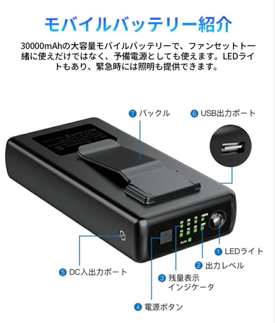 青空 調 服なし 空調ウェア 30000mAHバッテリー セット