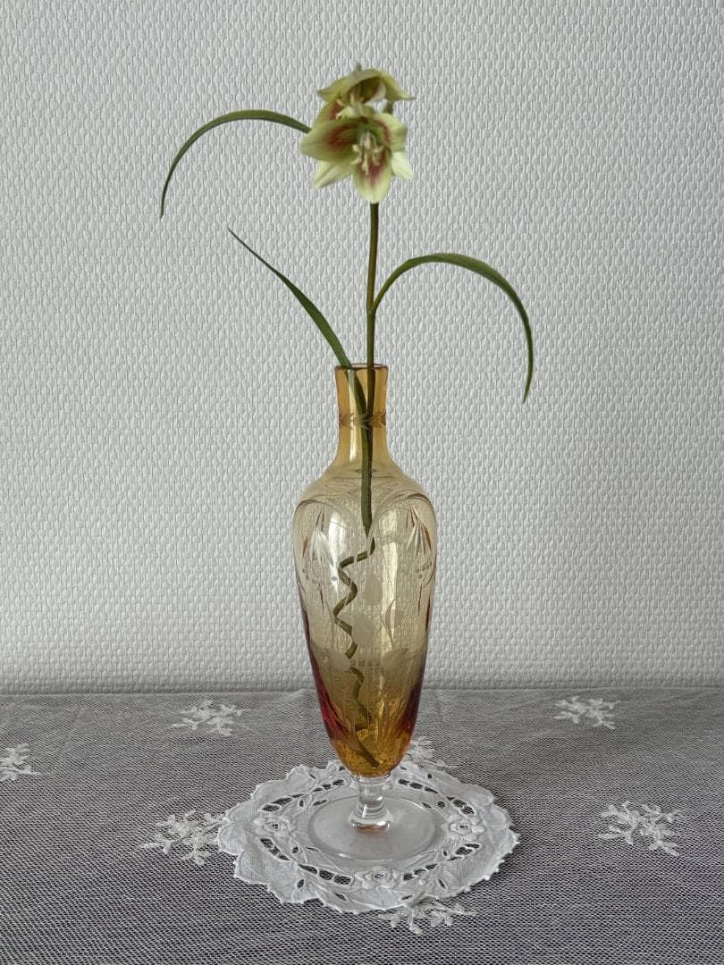 ✨美品✨吹きガラス　花瓶　一輪挿し　琥珀色　アンティーク　サンルイ