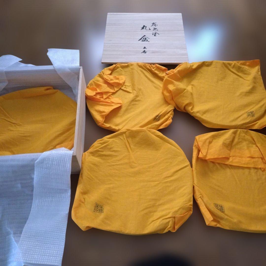 輪島塗丸盆5客