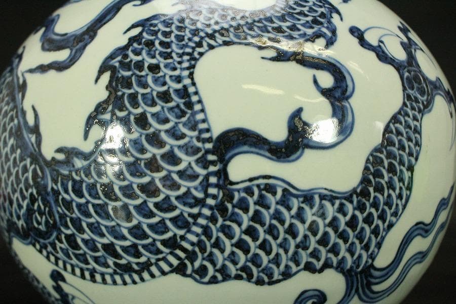 中国美術 青花 龍紋 天球瓶(A737)