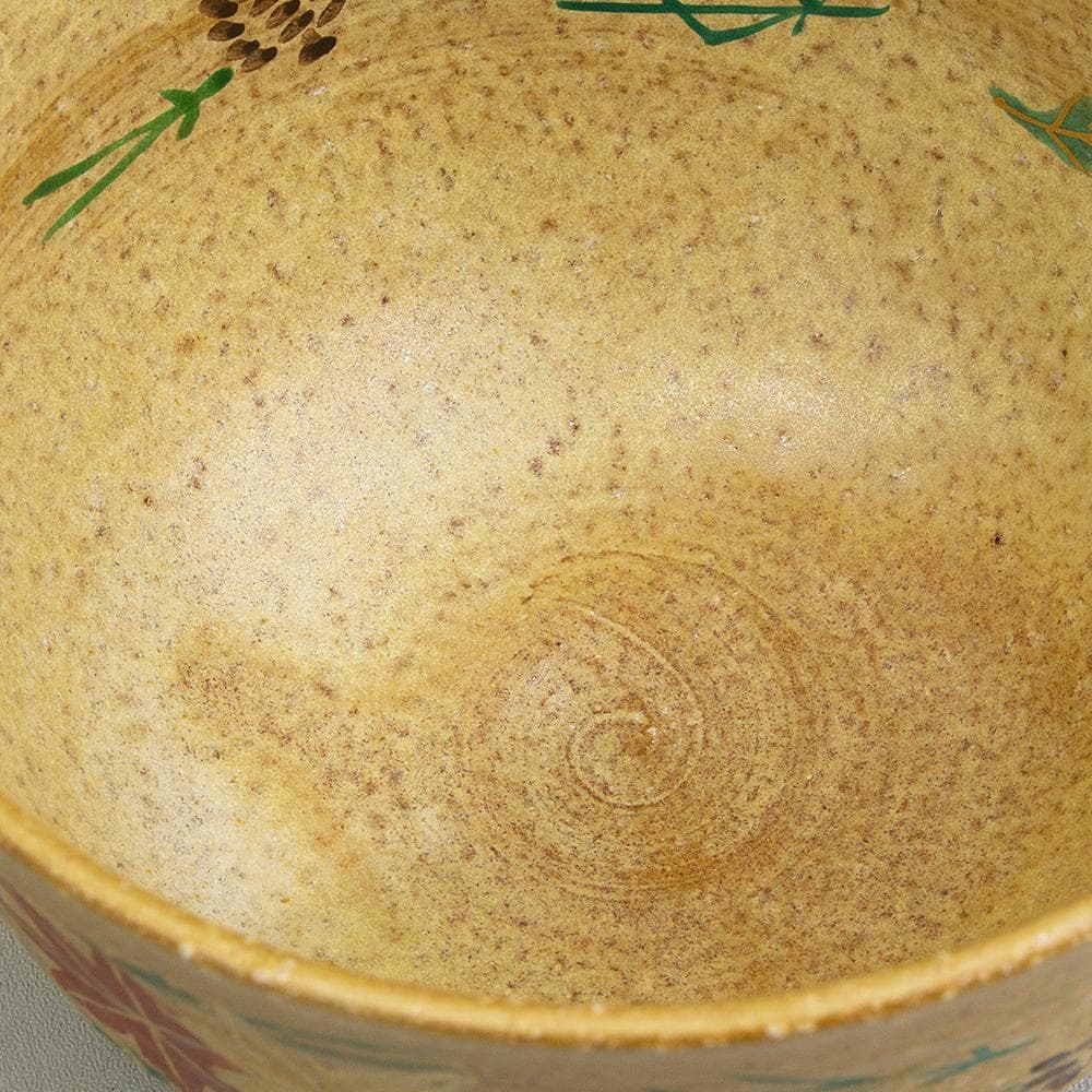 京焼・清水焼 橋本紫雲 茶碗「伊羅保釉 吹寄 紅葉図」共箱栞付き茶道具抹茶碗
