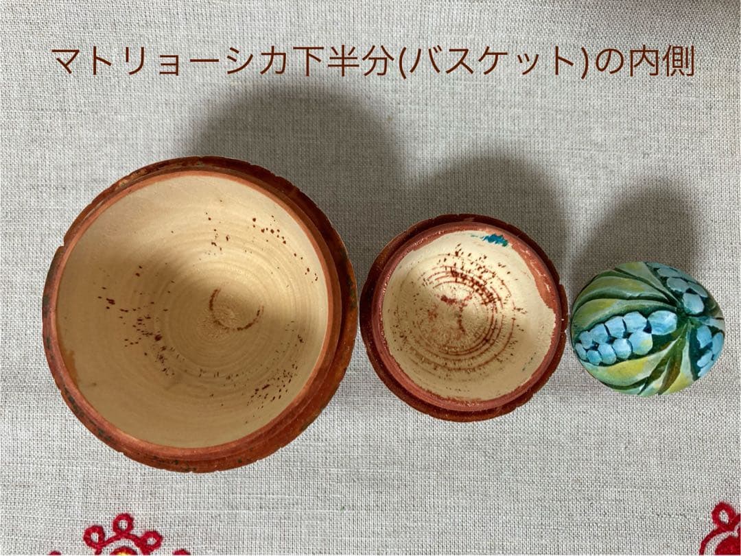 ロシア雑貨☆エッグ型カービング マトリョーシカ3Pフラワーバスケットチューリップ
