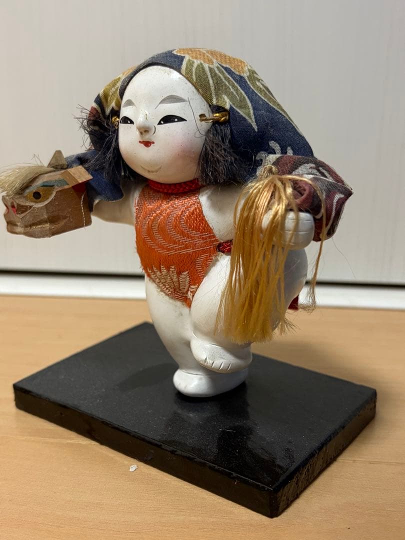 【昭和創作人形】鏡獅子 三体揃い 獅子舞童子 郷土民芸 台座付 約12cm 希少