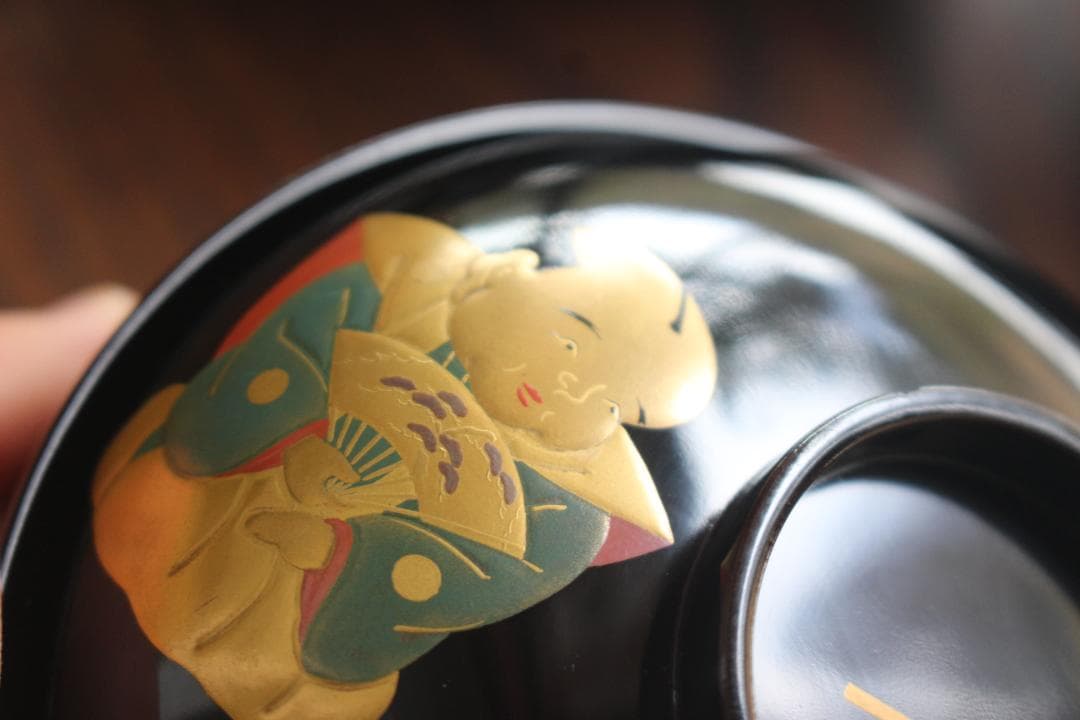 時代逸品！時代黒漆に極上風物蒔絵の映えるお椀4点（検蒔絵椀懐石椀節句蒔絵