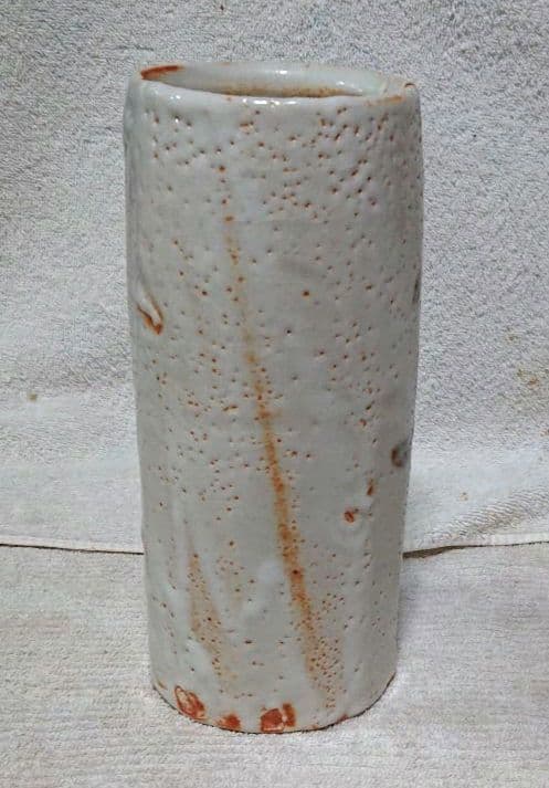 安藤日出武仙山釜花入手作り陶器木箱付きA485
