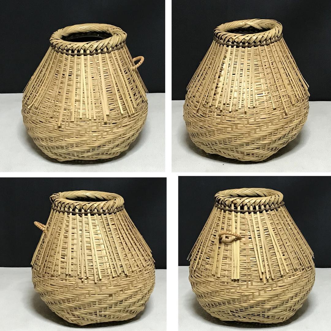 平安 粟田元笠 利休好 桂篭 共箱 竹花入 掛花入 花籠 桂籠 粟田元竺 茶道具