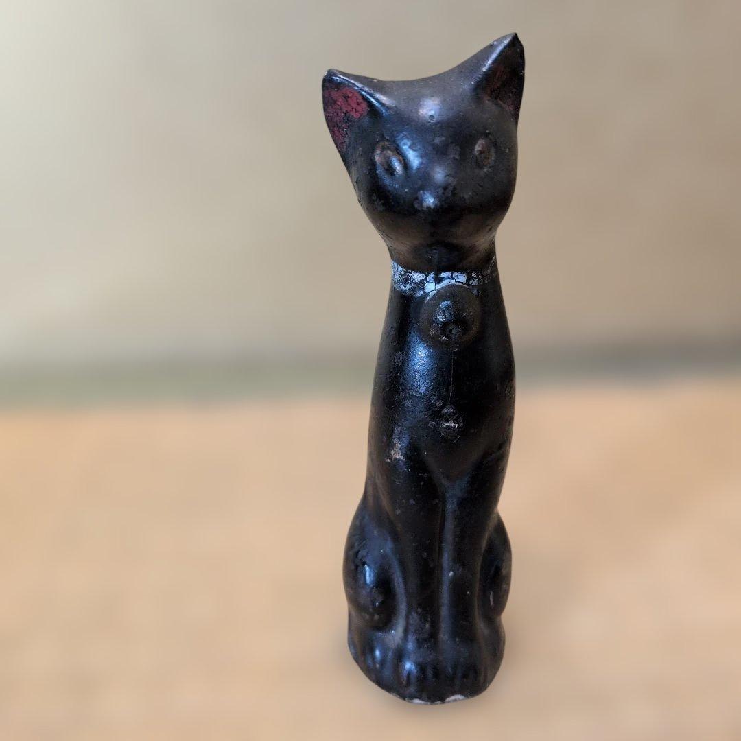 黒猫　古い陶器　12センチ