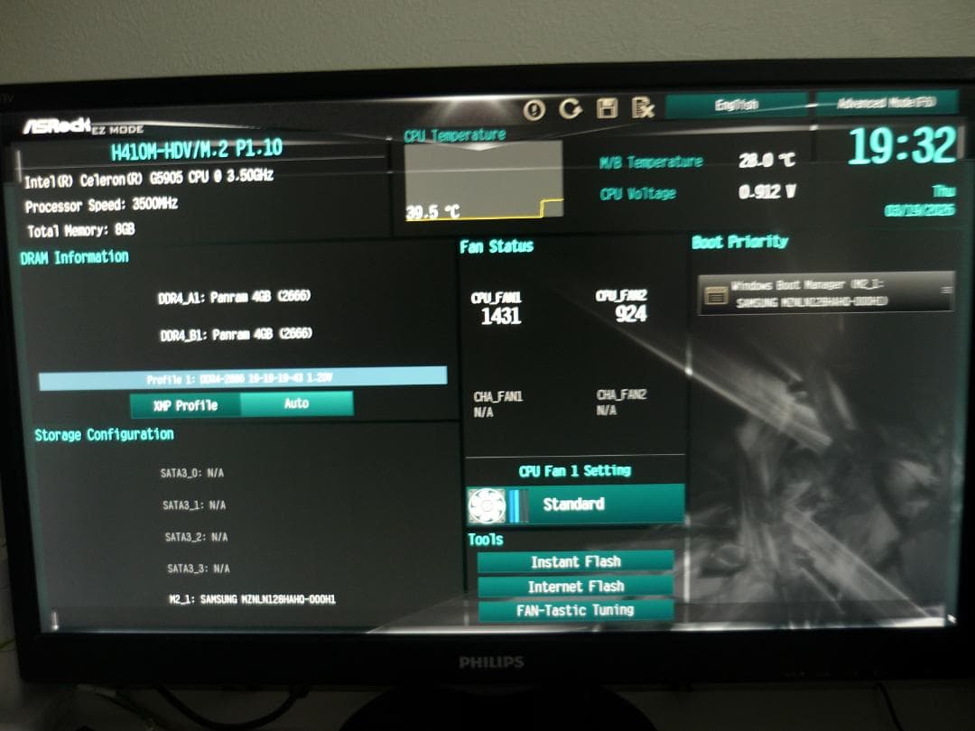 ASRockH410M-HDV/CEL-G5905メモリ8GＢ/SSD128GB