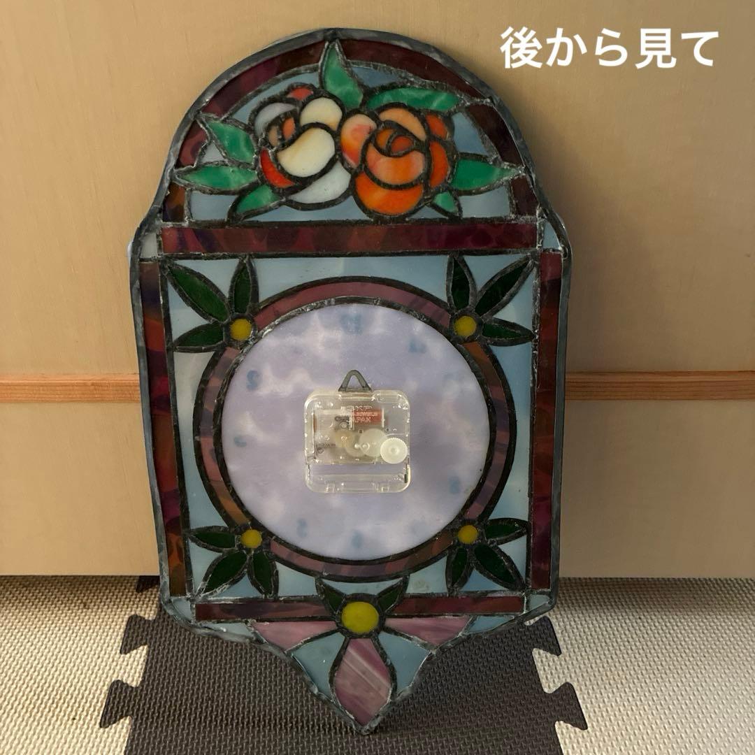 ステンドグラス 壁掛け時計 花柄