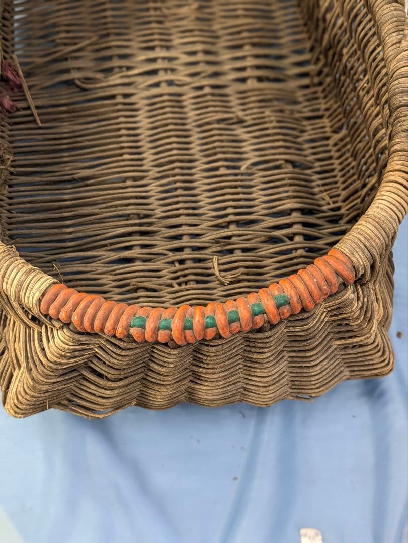 イギリス アンティーク ハンドメイド バスケット 花柄