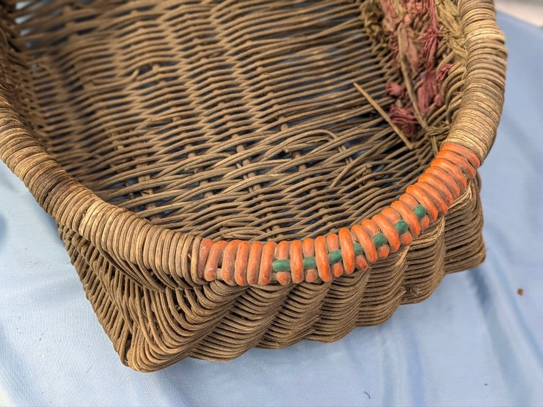 イギリス アンティーク ハンドメイド バスケット 花柄