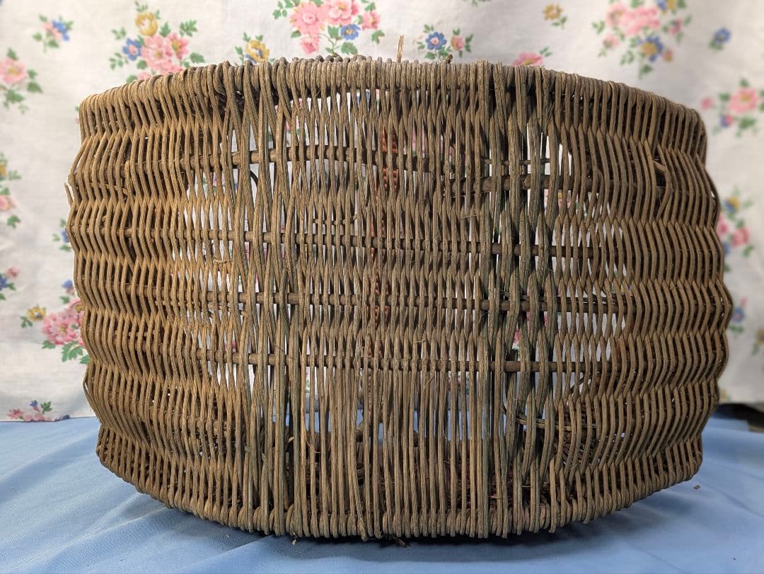 イギリス アンティーク ハンドメイド バスケット 花柄