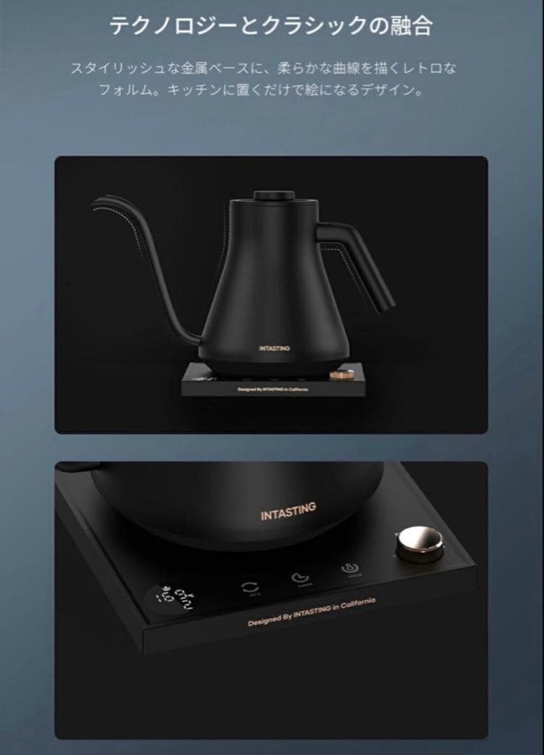 INTASTING 電気ケトル コーヒーケトル　900ml ブラック　温度調整