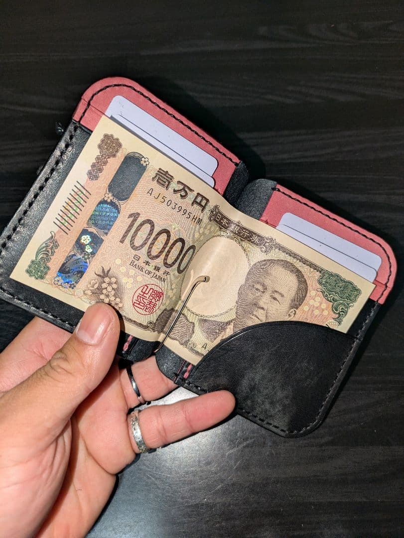 一点物 イタリアンレザー マネークリップ式 コンパクトウォレット 本革 財布