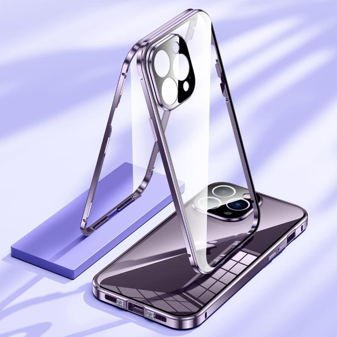 iPhone15pro カメラ保護両面クリアケース　ゴールド　スマホケース