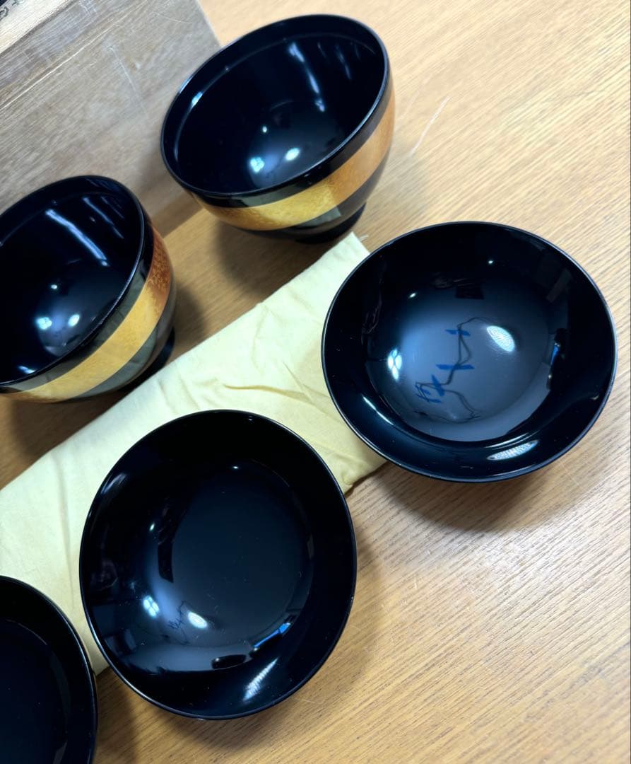 561本漆仕上　蓋付御吸物椀　己造作　五客組　未使用品　共箱