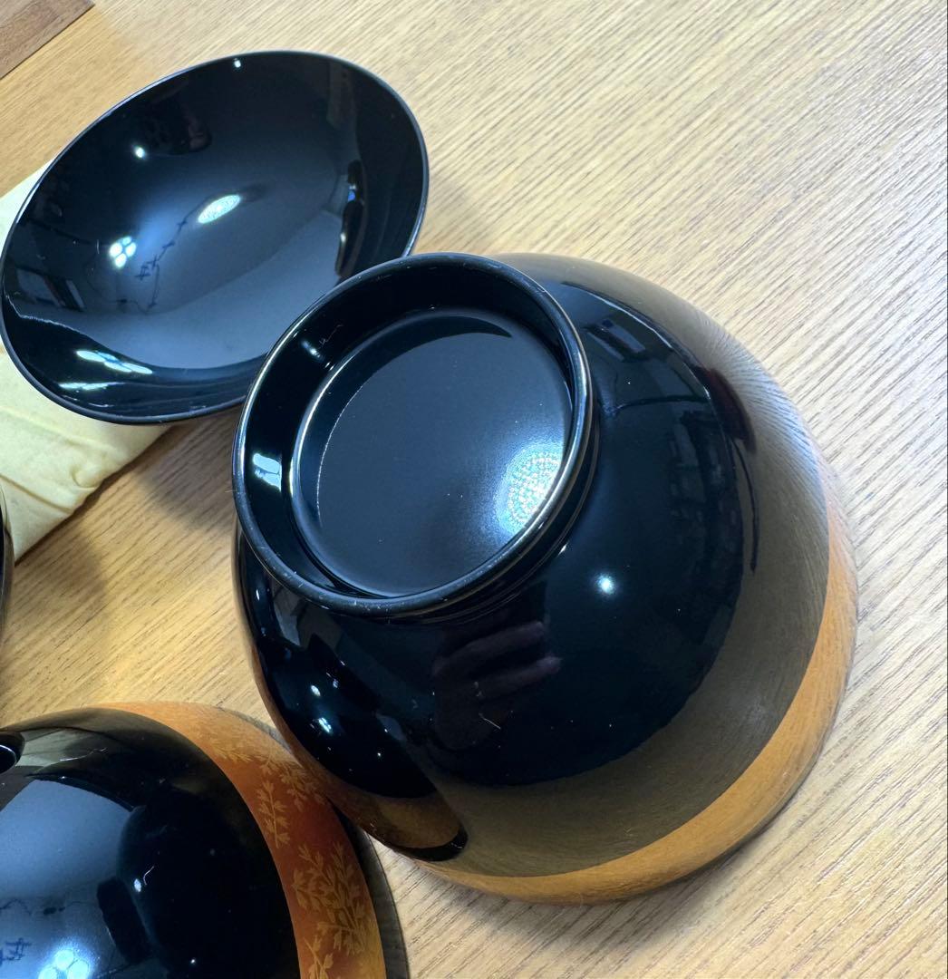 561本漆仕上　蓋付御吸物椀　己造作　五客組　未使用品　共箱
