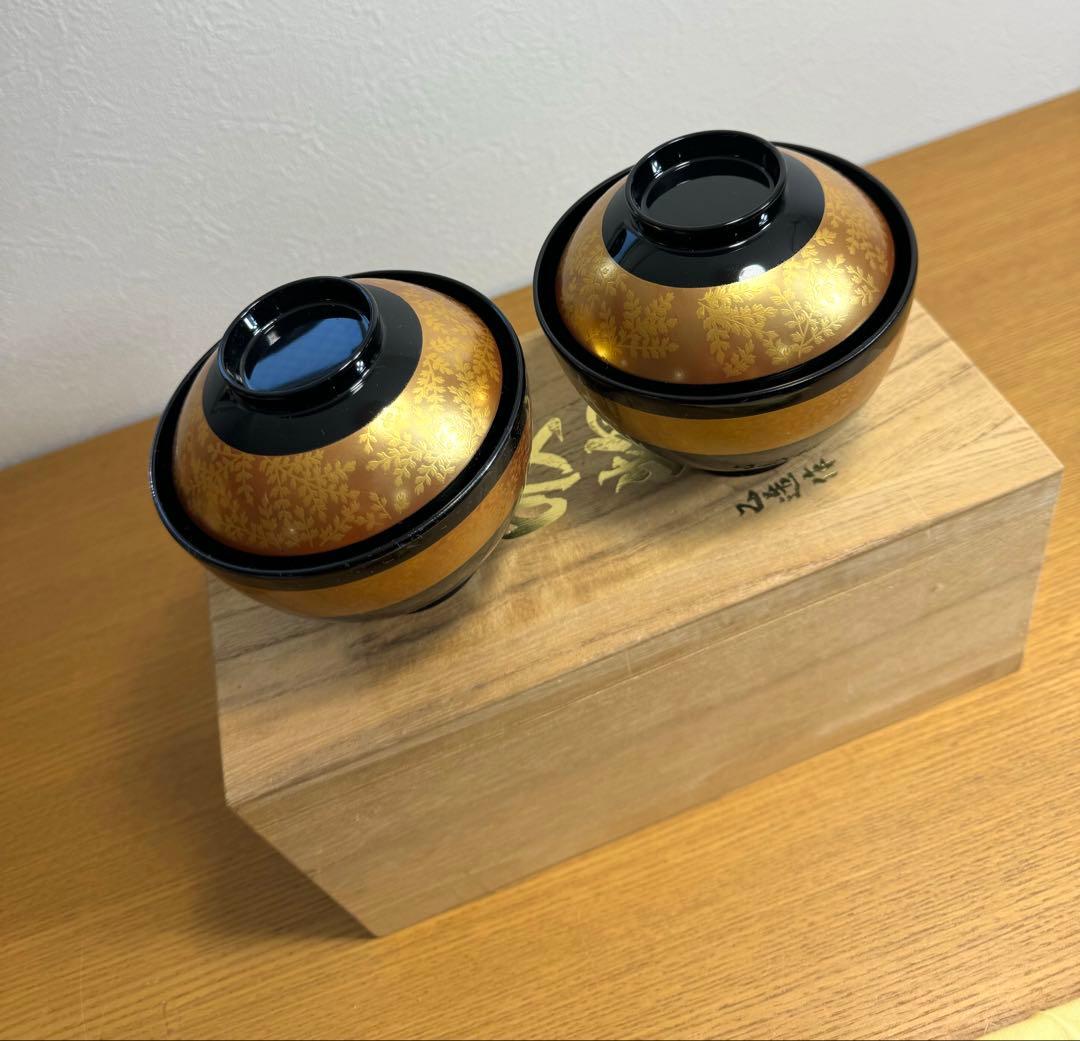 561本漆仕上　蓋付御吸物椀　己造作　五客組　未使用品　共箱