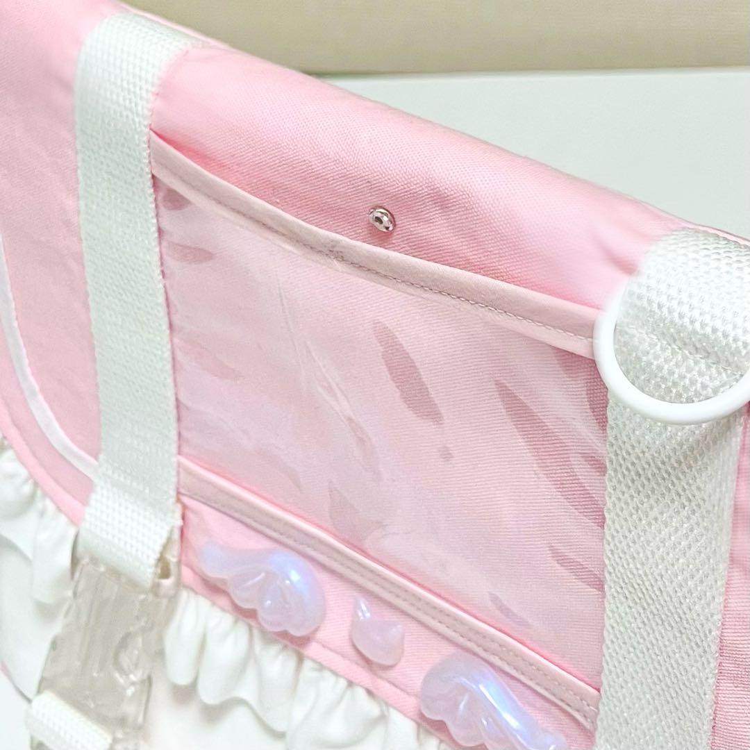 いとまきショルダーバッグ 白×ピンク(装飾あり)