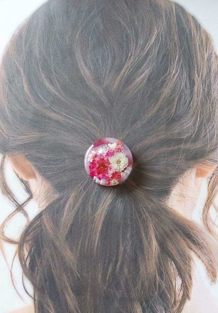 【1638】レジン　マトリカリア　ヘアゴム　ポニーフック　ブロ―チ　ハンドメイド